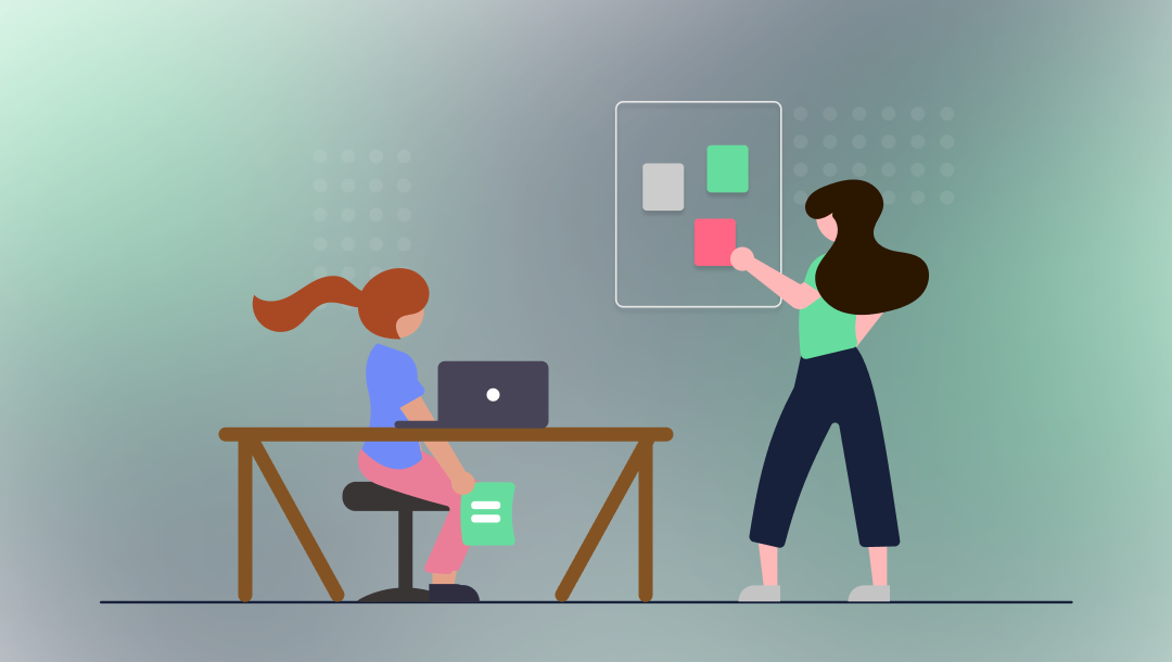 Illustration of two people working and brainstorming