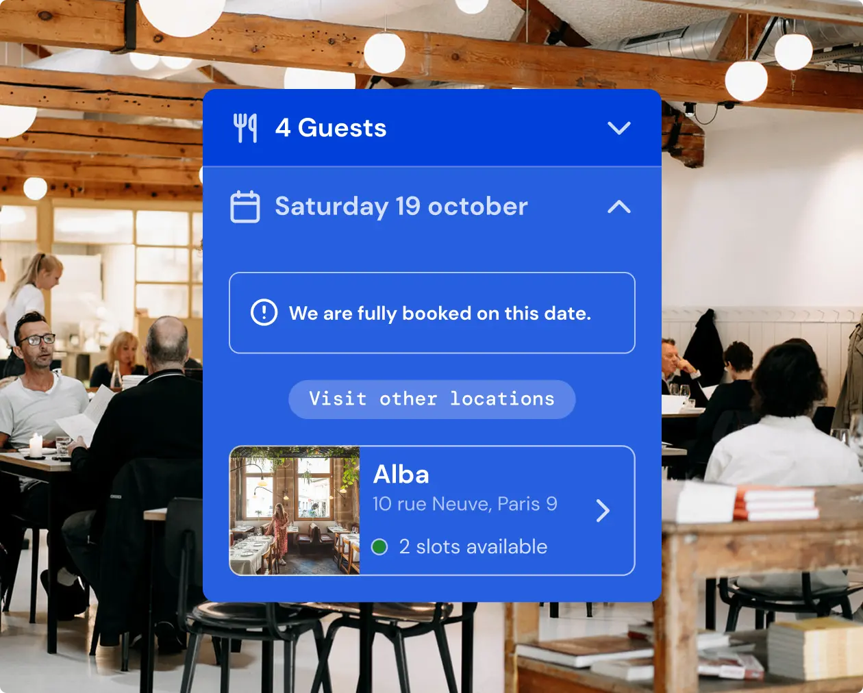 Showcasing a reservation for a group of 4