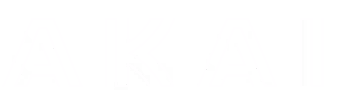 The stylized word 'AKAI' in a white digital pixelated font on a black background.