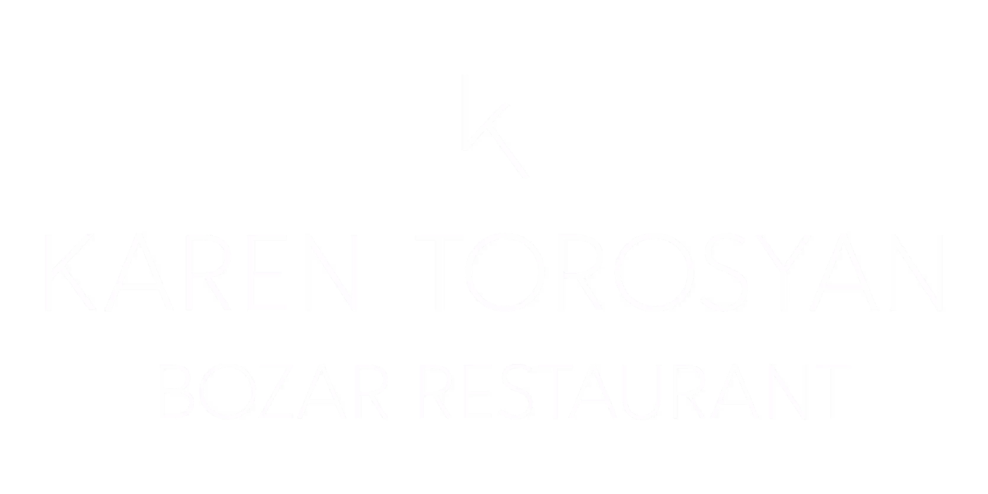 Logo with stylized initials K and T above the text Karen Torosyan Bozar Restaurant on black background.