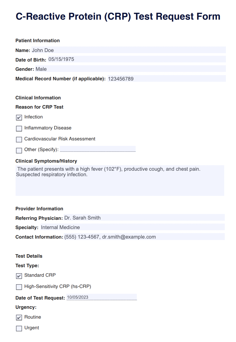 C-Reactive Protein Test Example (sample)