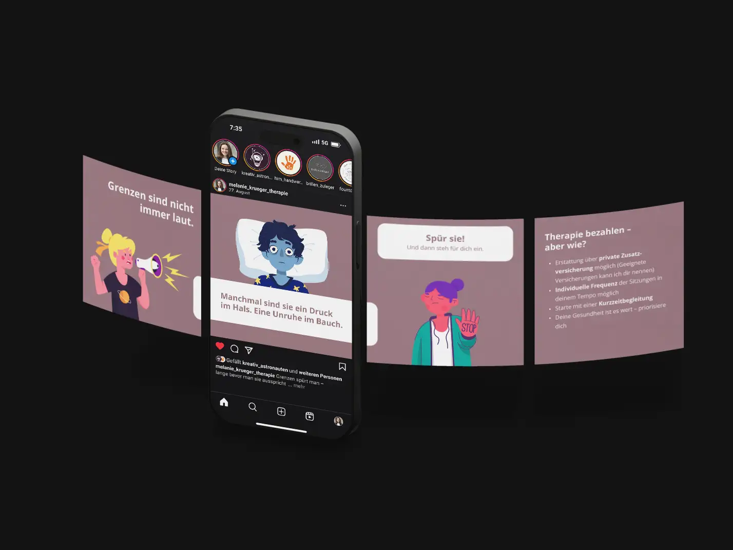 Social Media Management und Facebook Instagram Content für Melanie Krüger, Heilpraktikerin für Psychotherapie Solingen – Kreativ-Astronauten Case