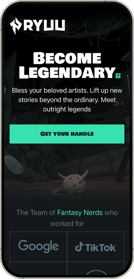 RYUU phone mockup of branding