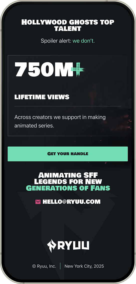 RYUU phone mockup of branding