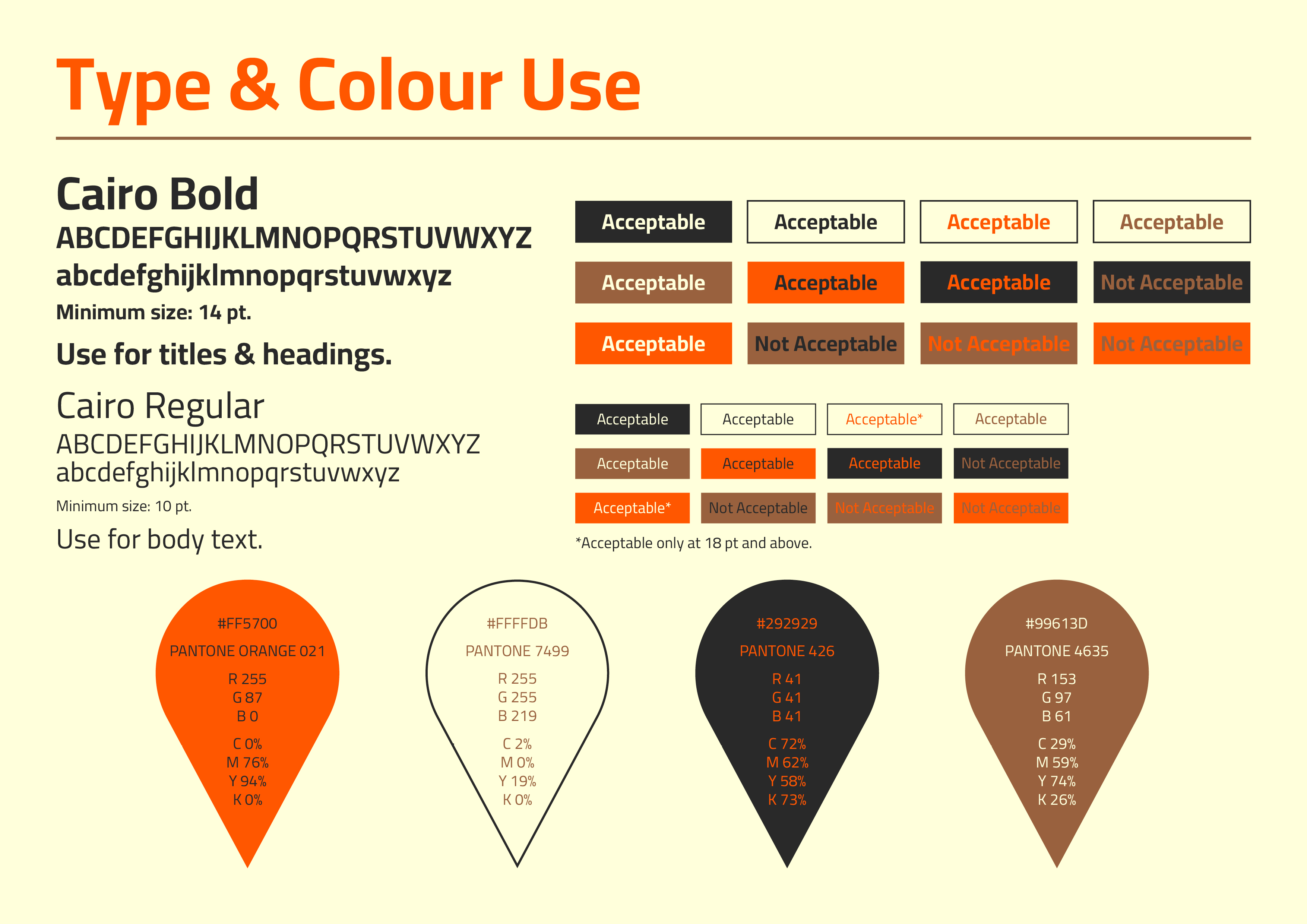 Type and colour usage guidance.