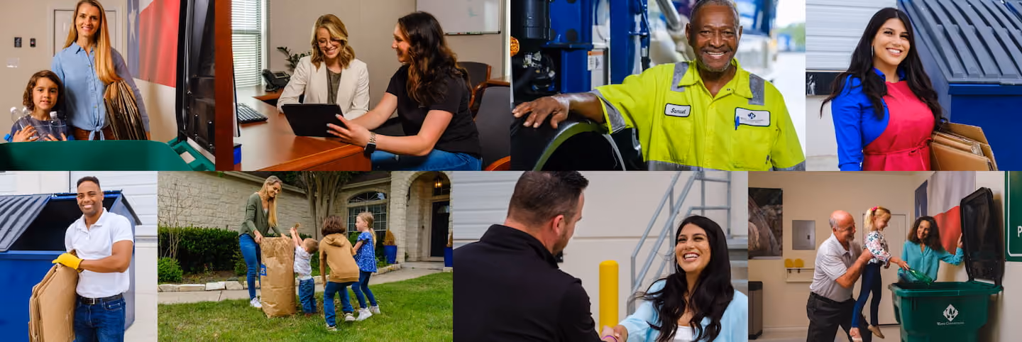 Collage of American Disposal team members and customers