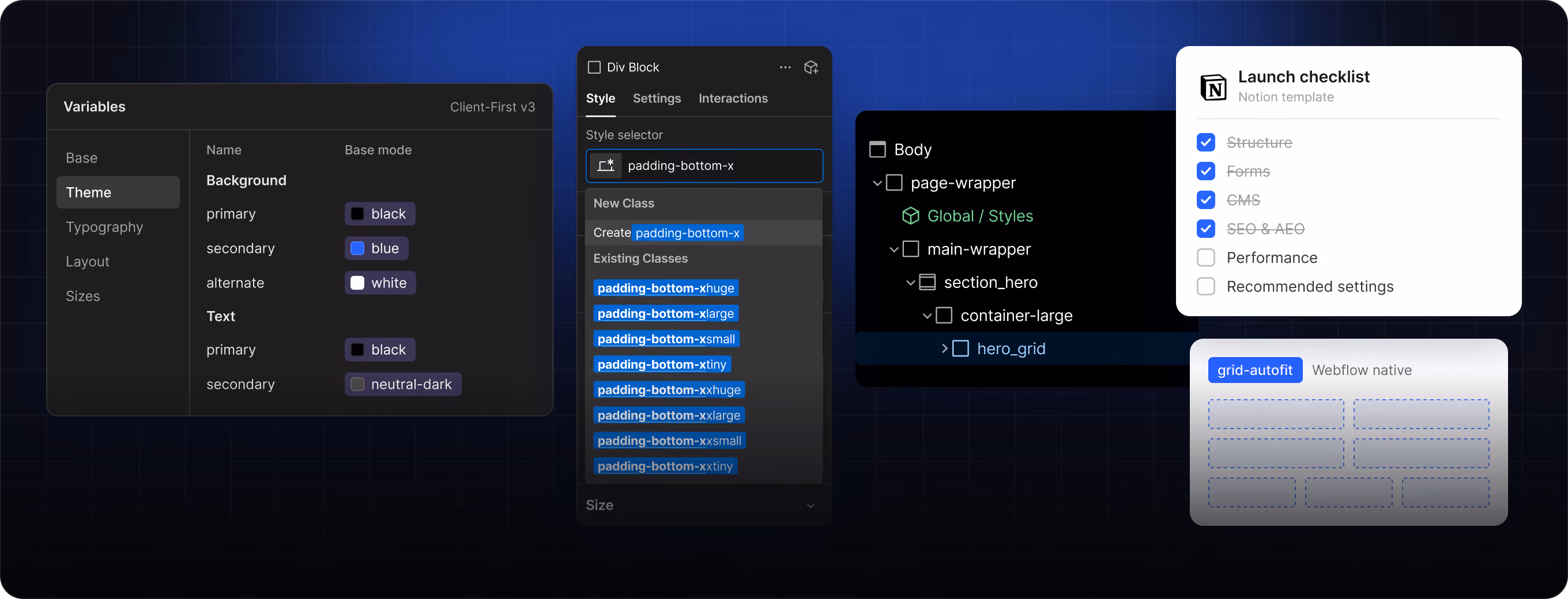 Client-First v3 features: Variables, one-class spacing, simpler structure, grid utilities and launch checklist