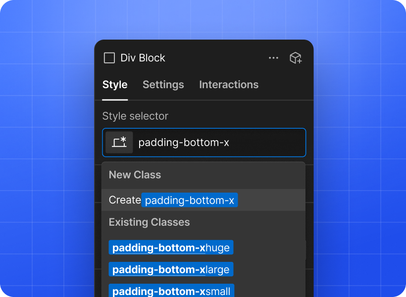 Style selector showing one-class spacing utilities