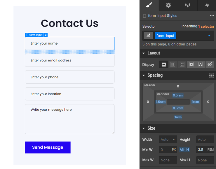 webflow form field margin