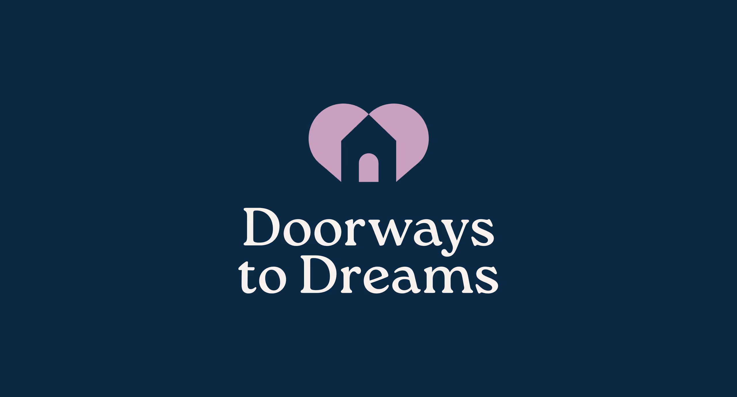 Doorways to Dreams - white logo on a navy background with a heart that has a house cut out.