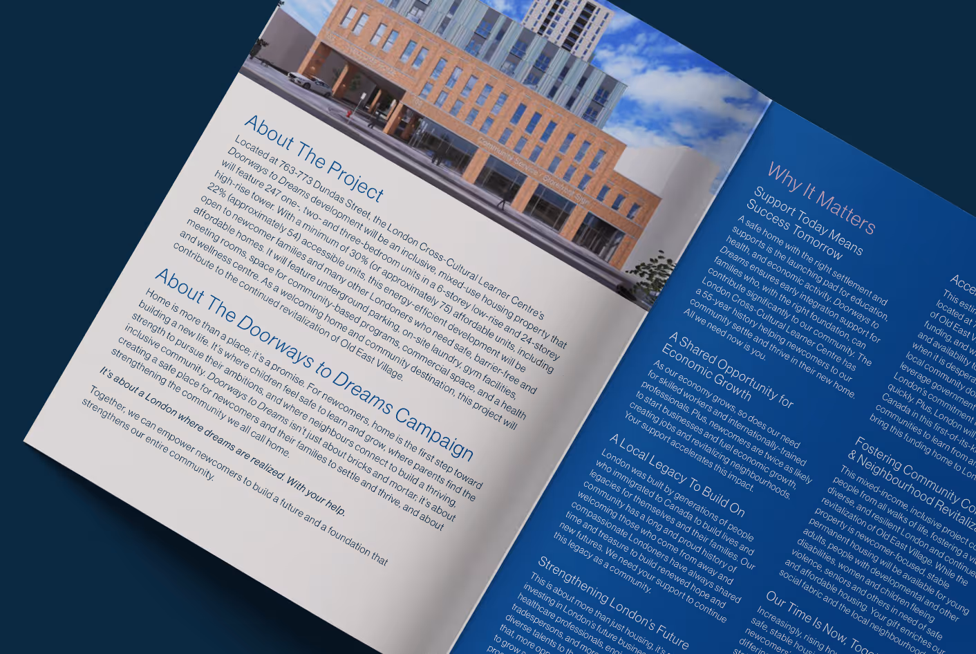 Mockup of the case for support for Doorways to Dreams. 