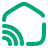 Icon of a smart home with Wi-Fi signal waves indicating connectivity.