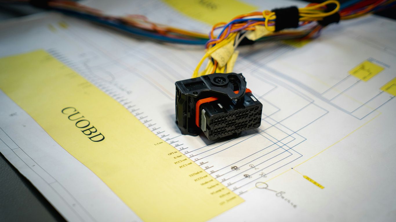 black and orange electronic device on white paper