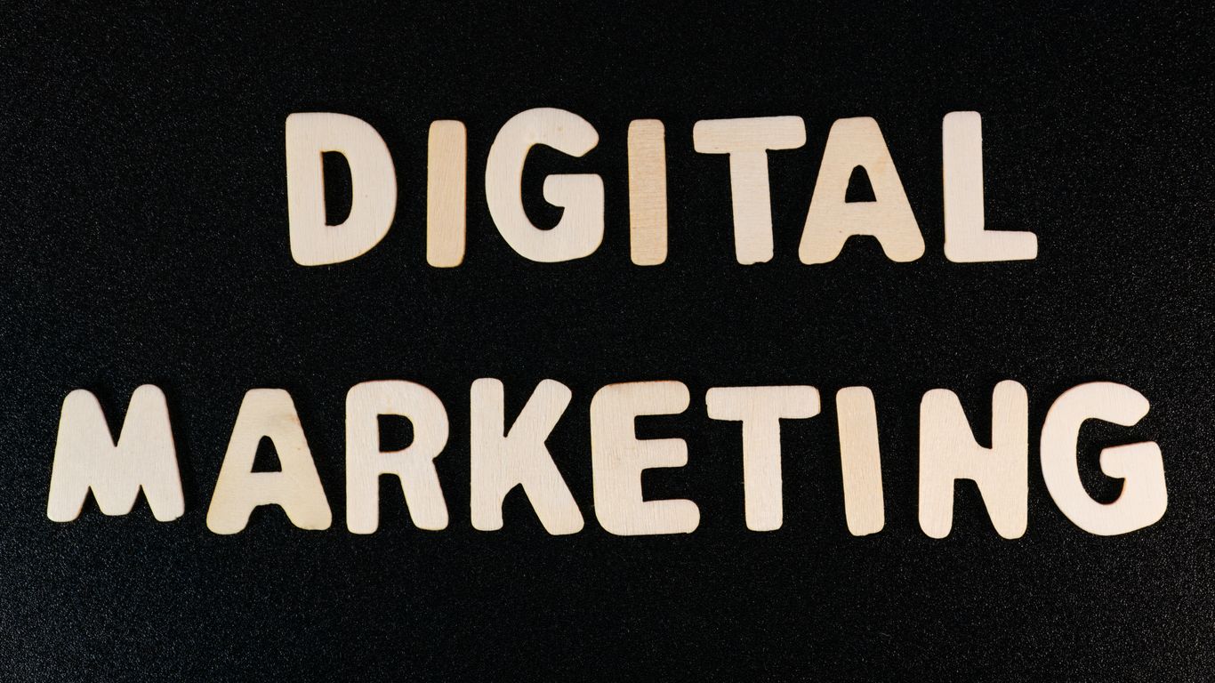 the words digital marketing written in white type on a black background