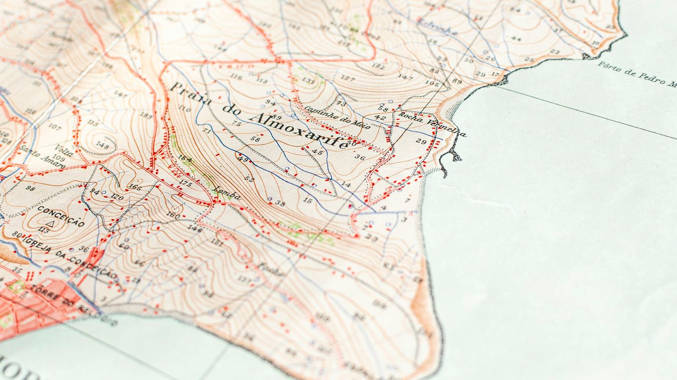 A close up of a map of a city