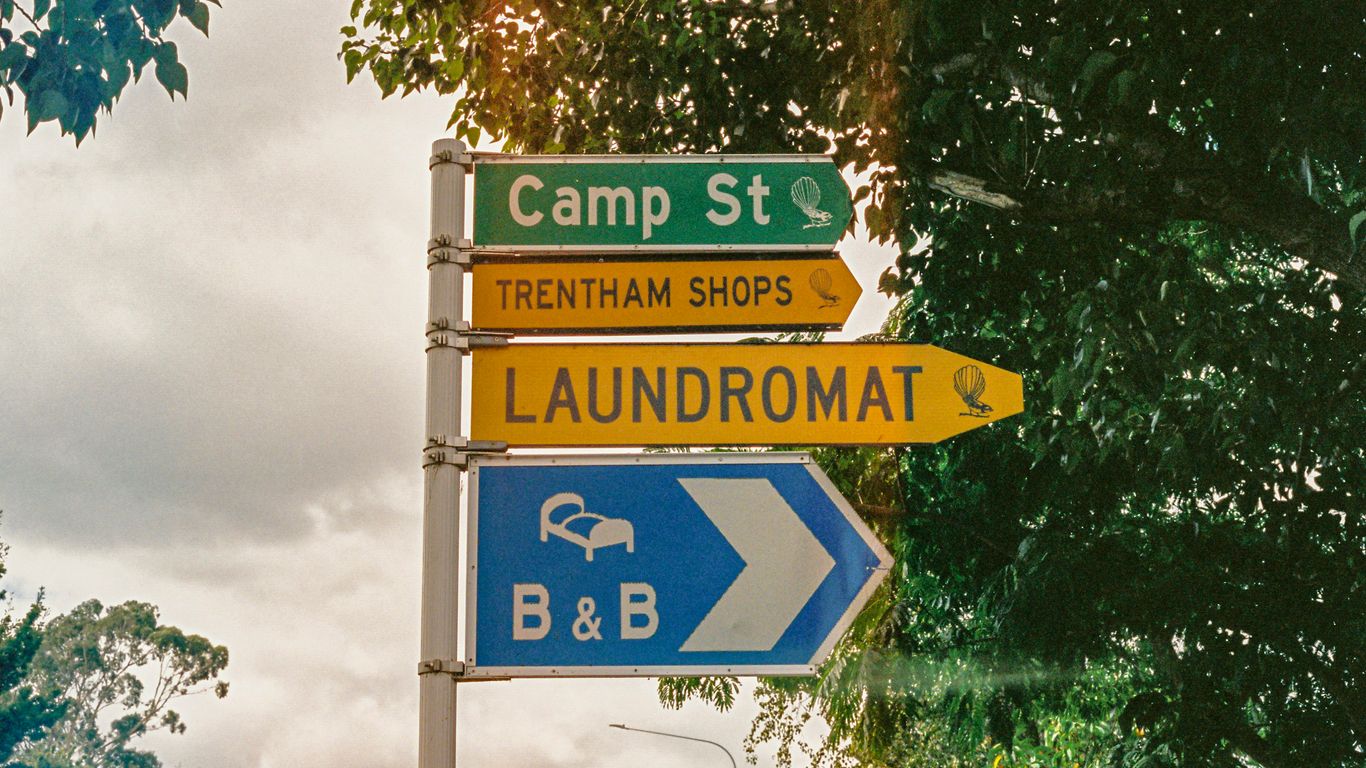blue and yellow street sign