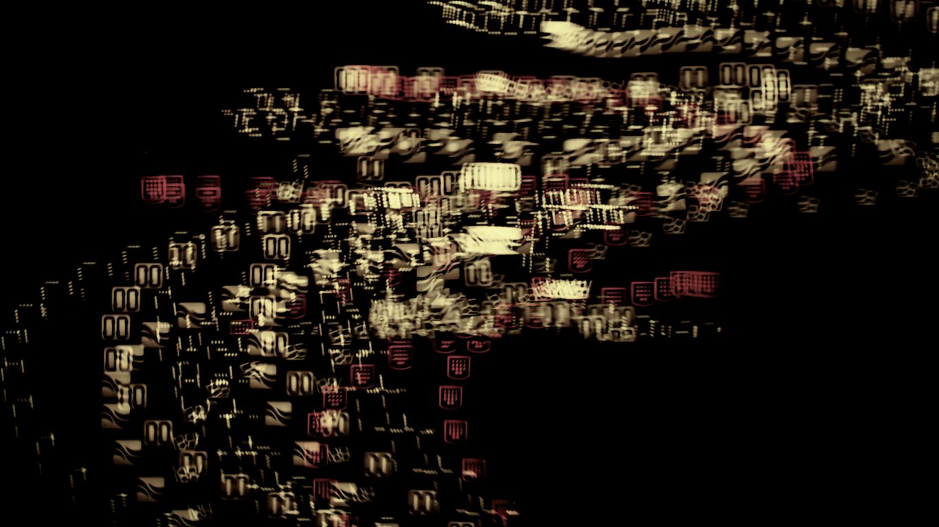 a blurry image of a black background with red and white squares