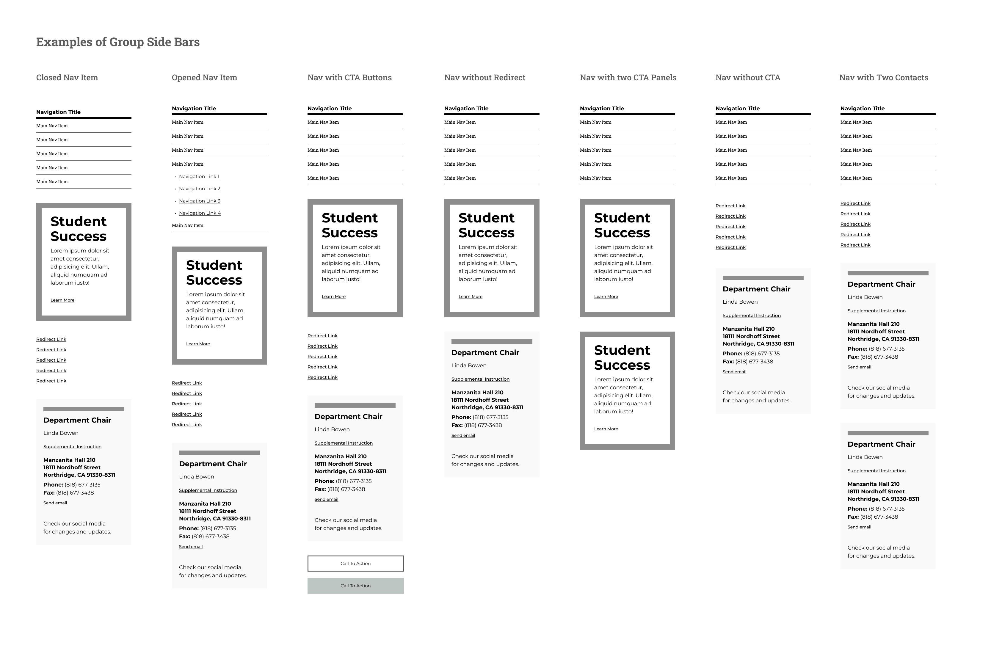 Examples of different sidebar navigations.