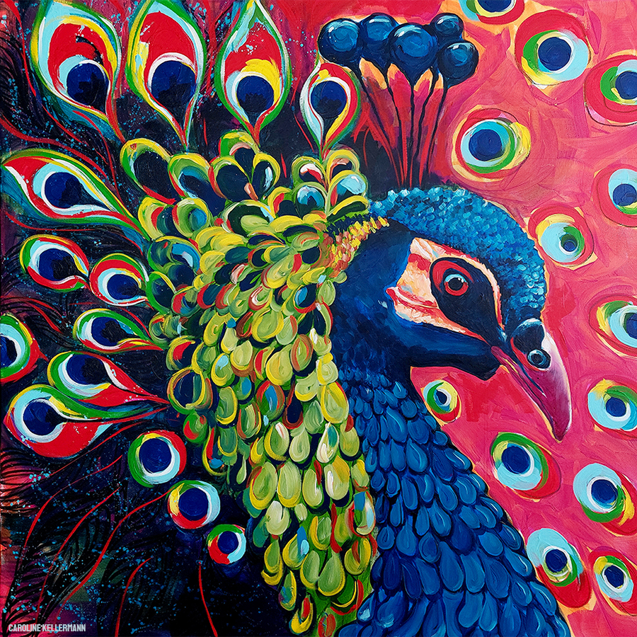 acrylic painting of a peacock