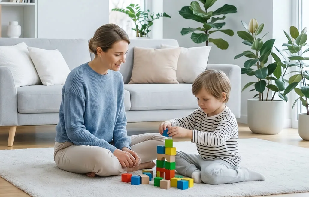 Mother and child during in-home ABA therapy