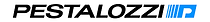 Pestalozzi brand logo with stylized text and blue striped emblem