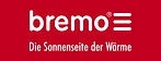 bremo Schriftzug mit dem Slogan Die Sonnenseite der Wärme auf rotem Hintergrund.