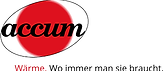 Das Accum Logo mit schwarzem Schriftzug auf rotem Kreis.