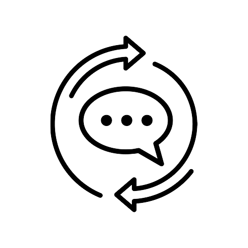 text message symbol surrounded by circular arrow symbolizing streamlined communication