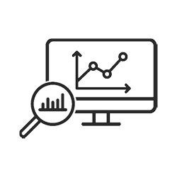 computer showing graph with magnifying glass 