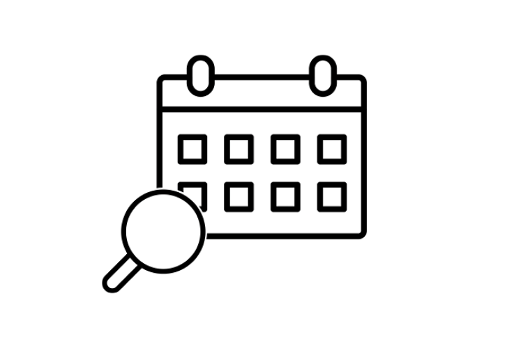 magnifying glass covering corner of calendar symbolizing viewing a schedule