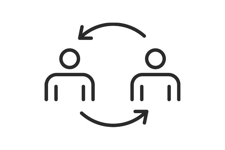 cyclical flow between two stylized workers symbolizing flexible work