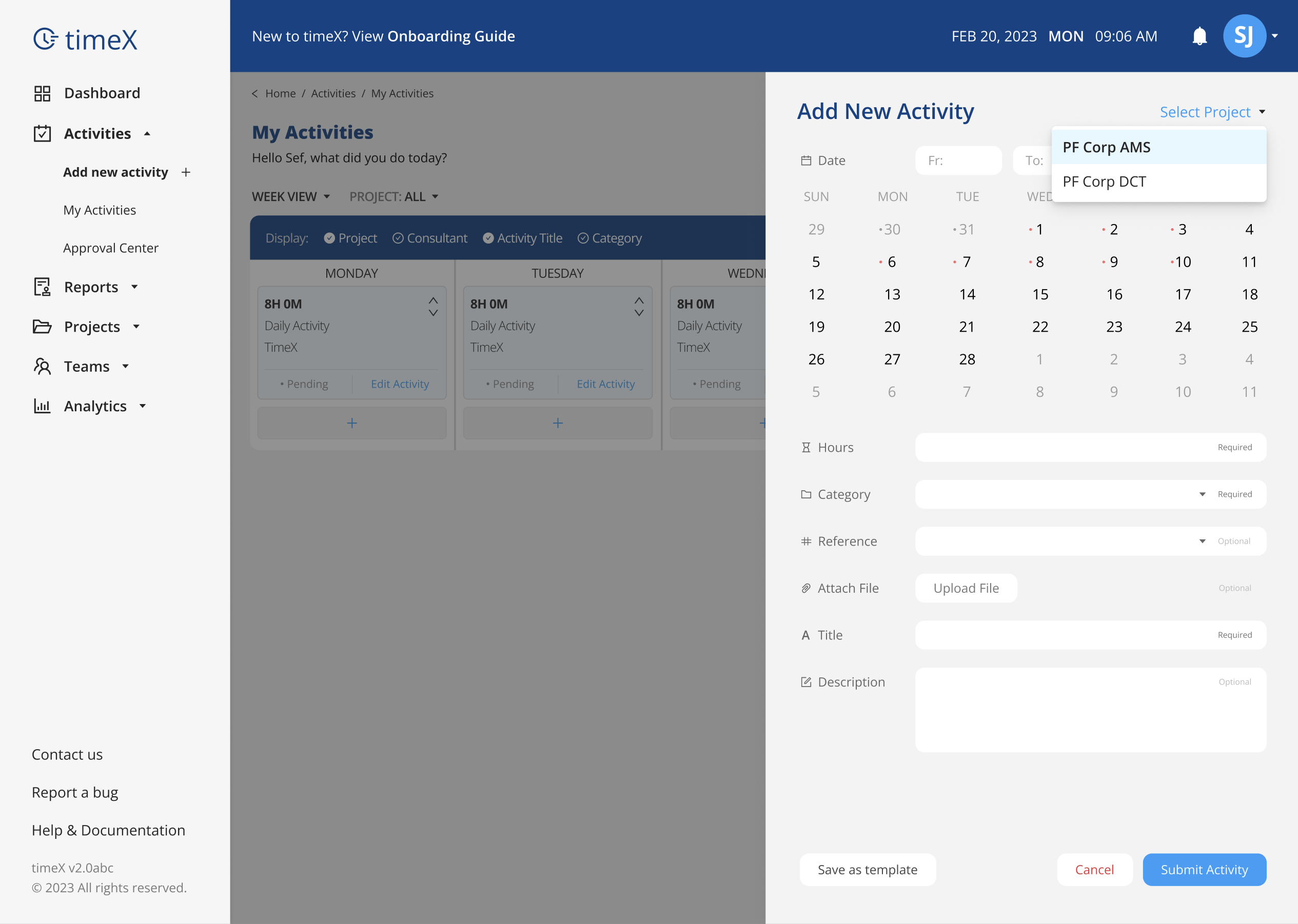 New Activity Modal - Manual Entry