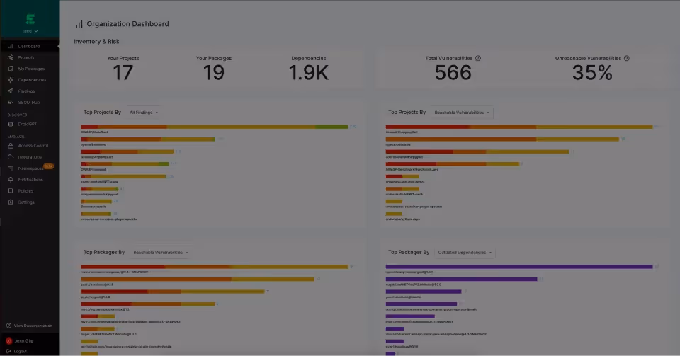 Endor Labs dashboard