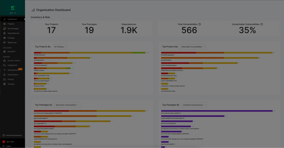 Endor Labs dashboard