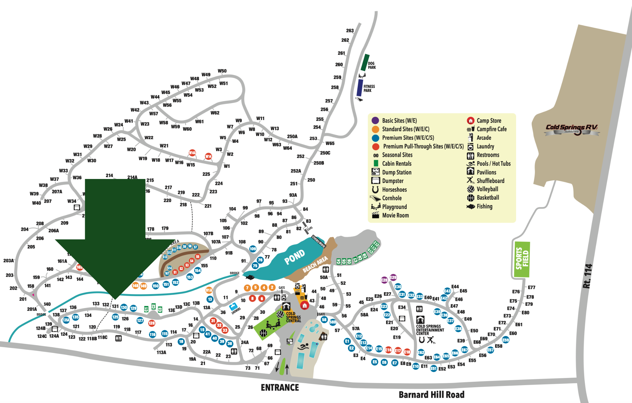 Site location of RV on Cold Springs Camp Resort Map
