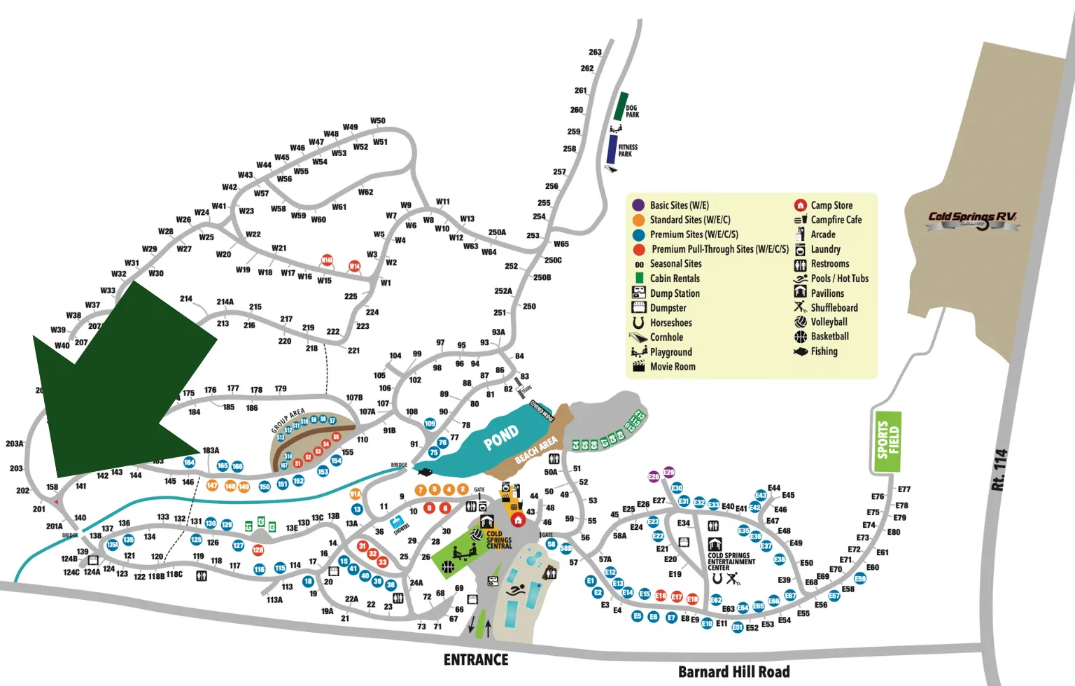 Site location of RV on Cold Springs Camp Resort Map