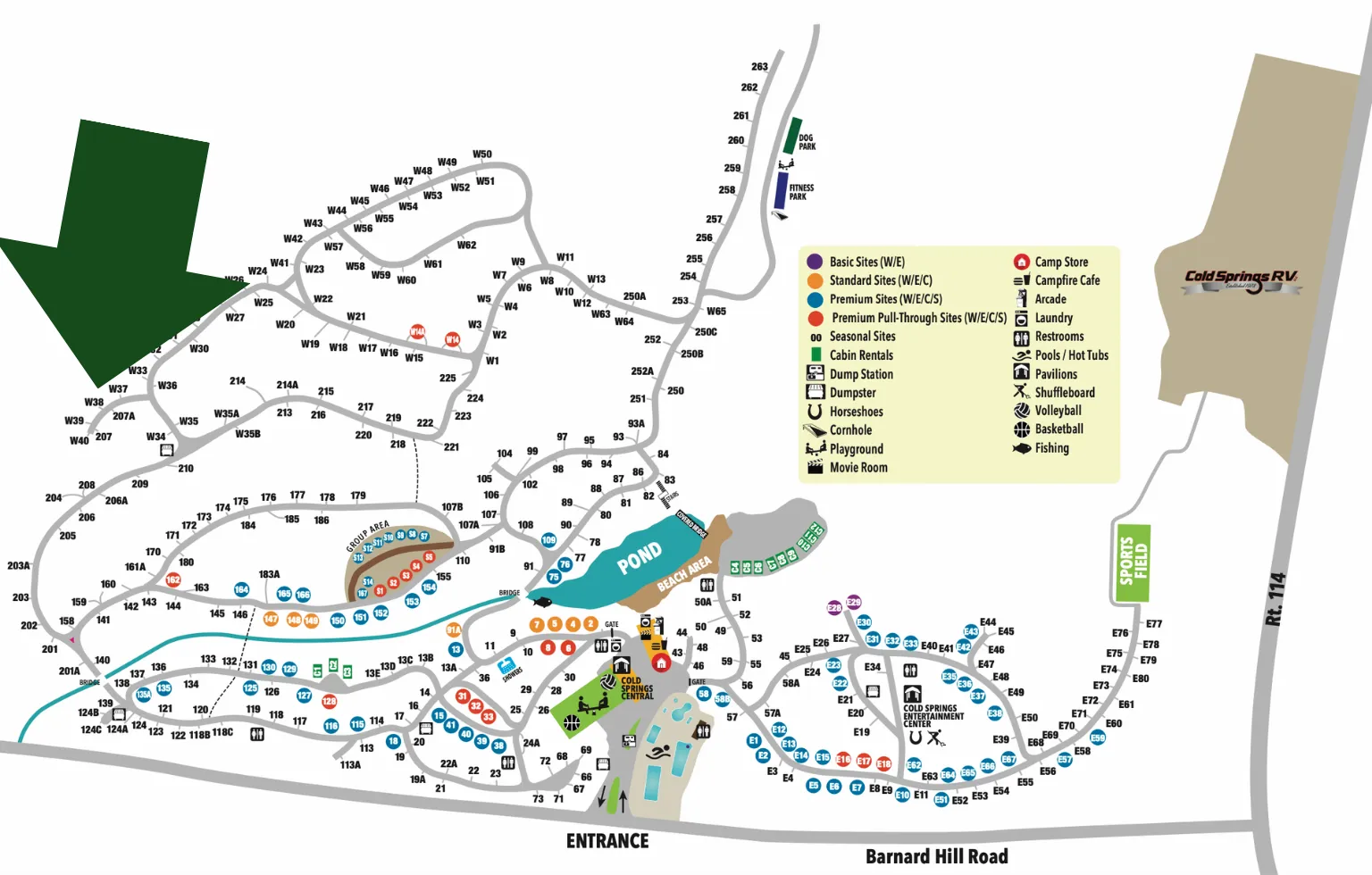 Site location of RV on Cold Springs Camp Resort Map