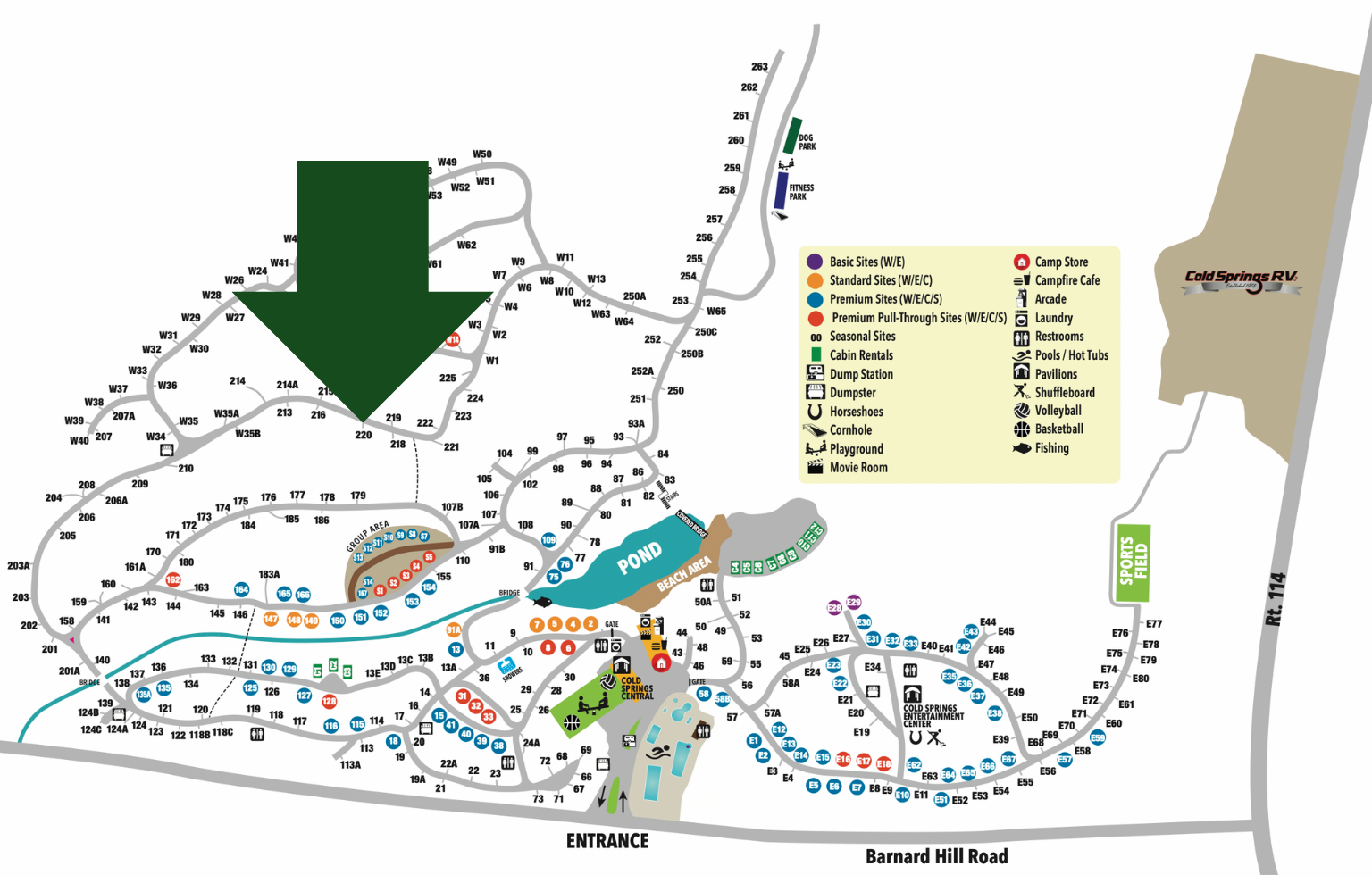 Site location of RV on Cold Springs Camp Resort Map