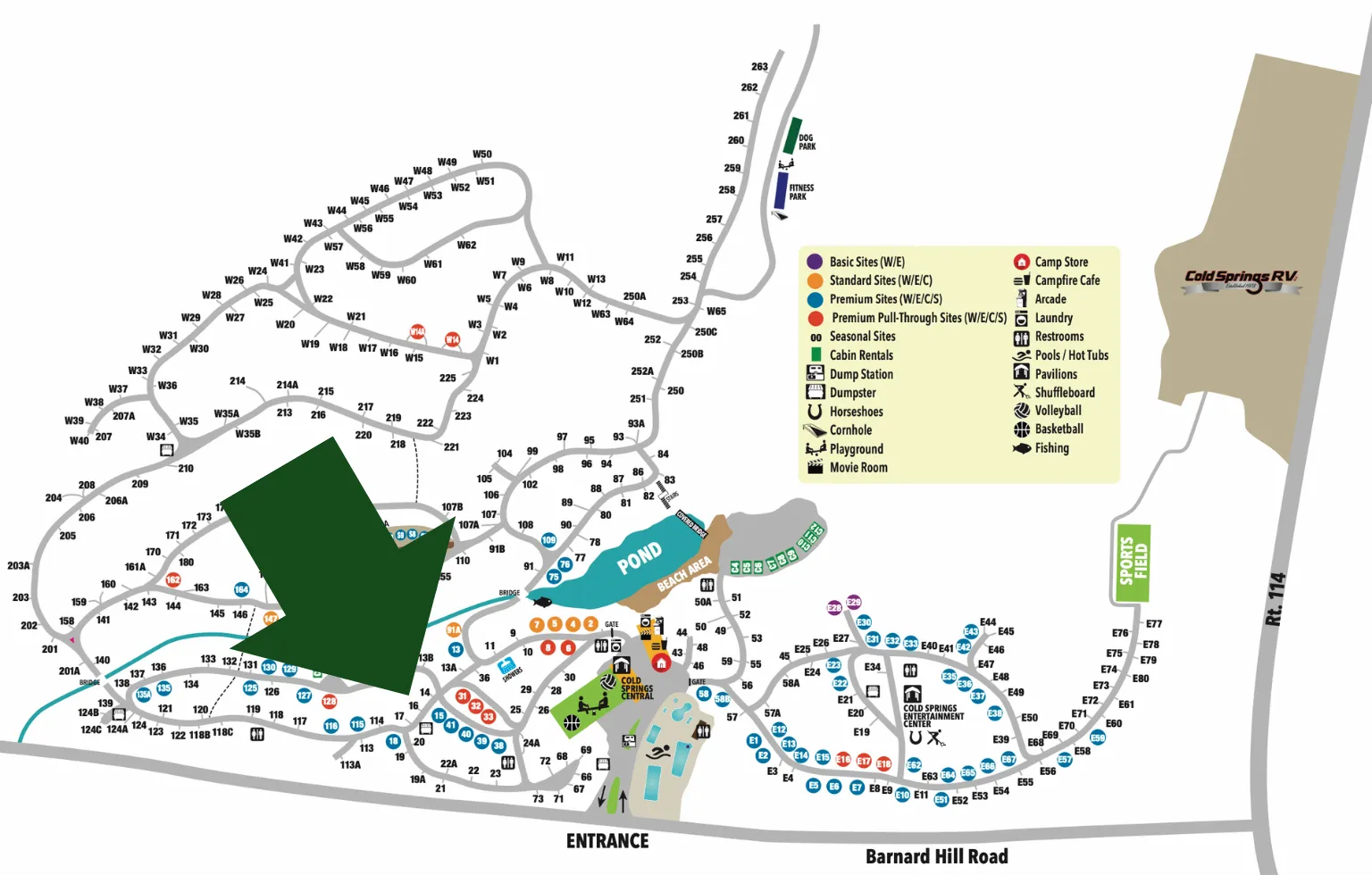 Site location of RV on Cold Springs Camp Resort Map