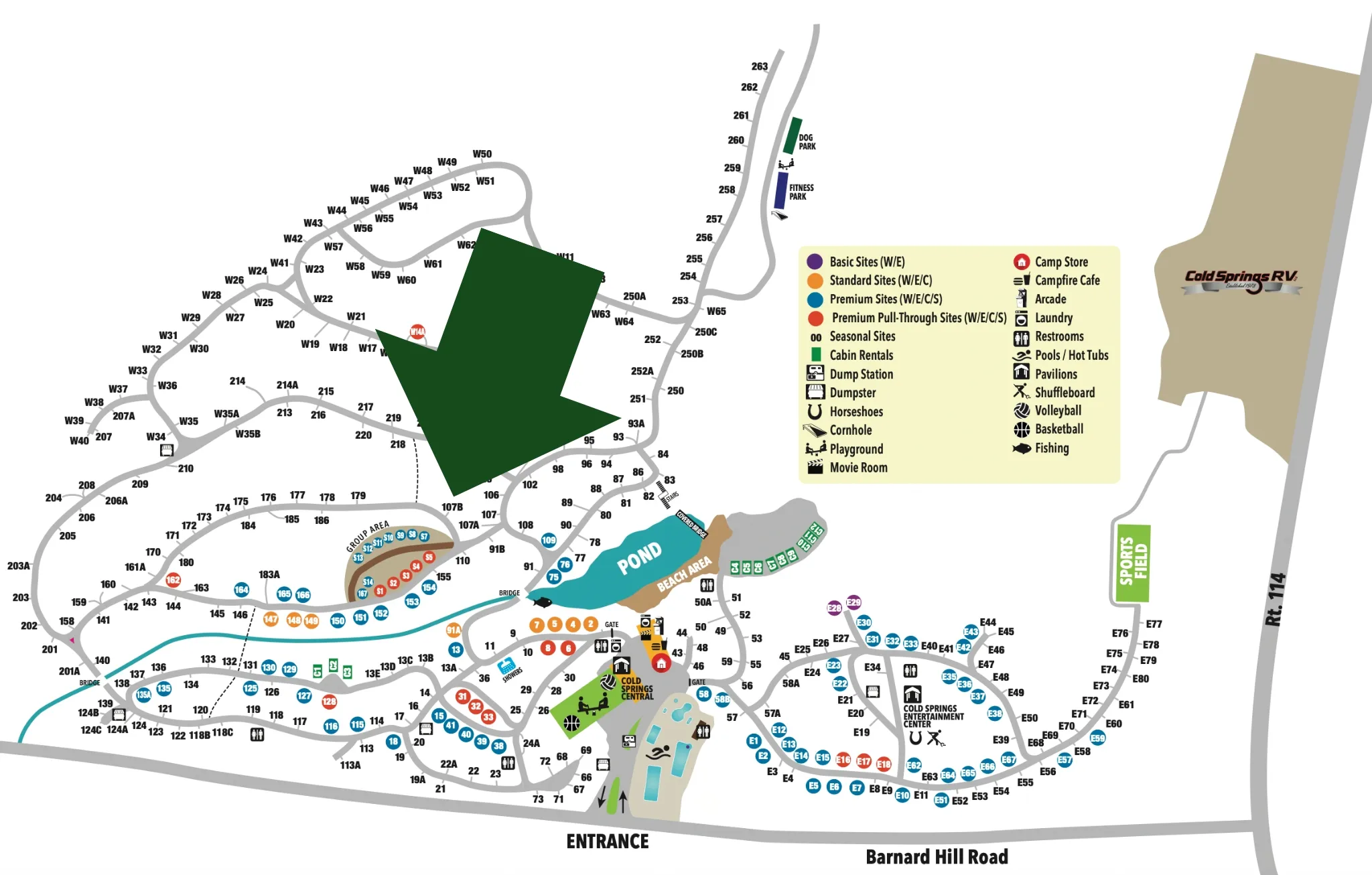 Site location of RV on Cold Springs Camp Resort Map