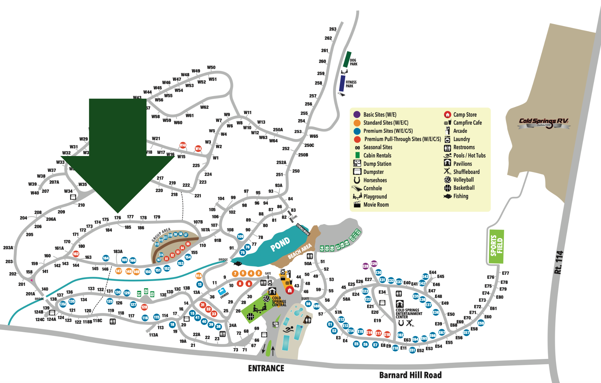 Site location of RV on Cold Springs Camp Resort Map