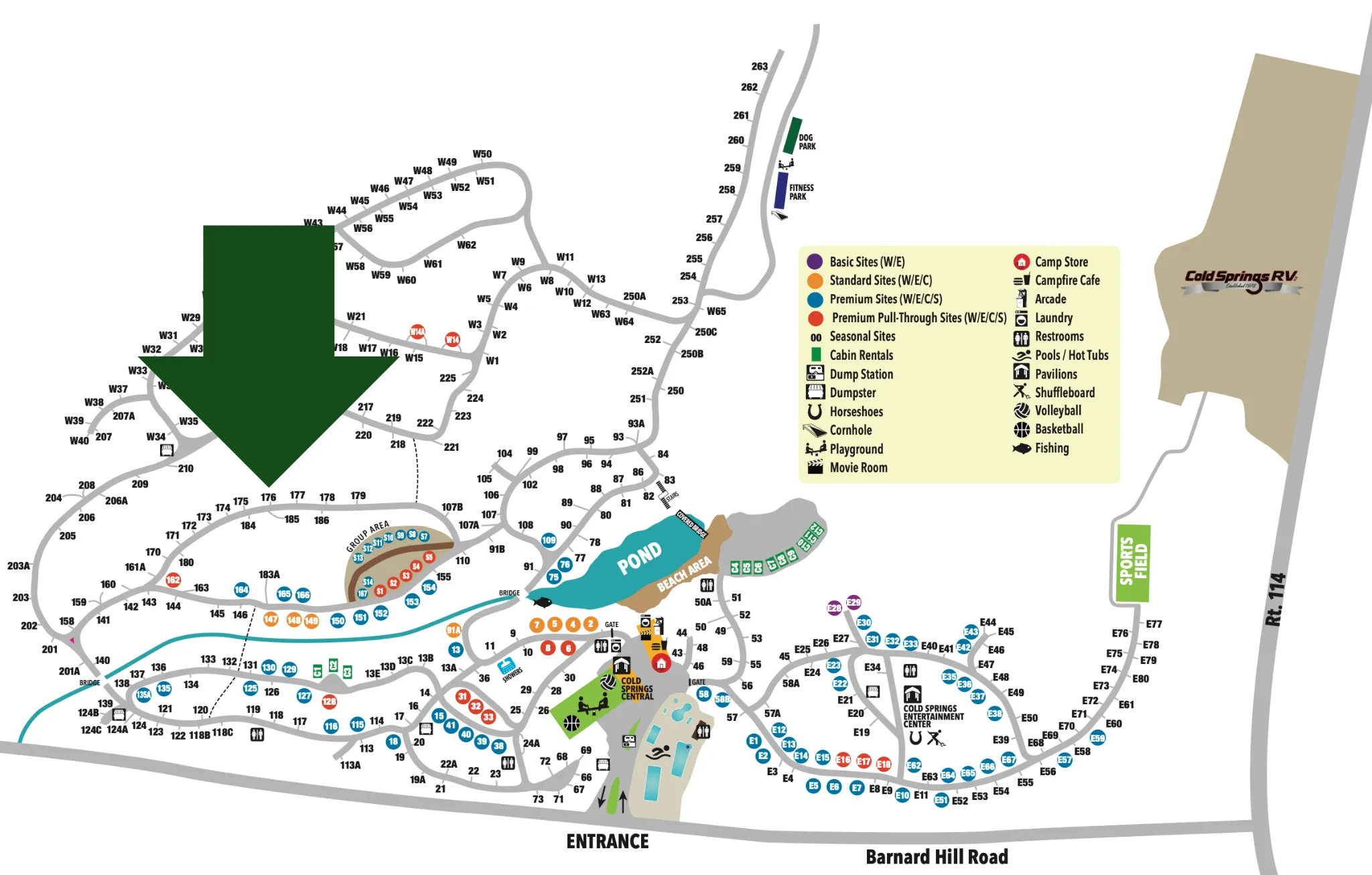 Site location of RV on Cold Springs Camp Resort Map