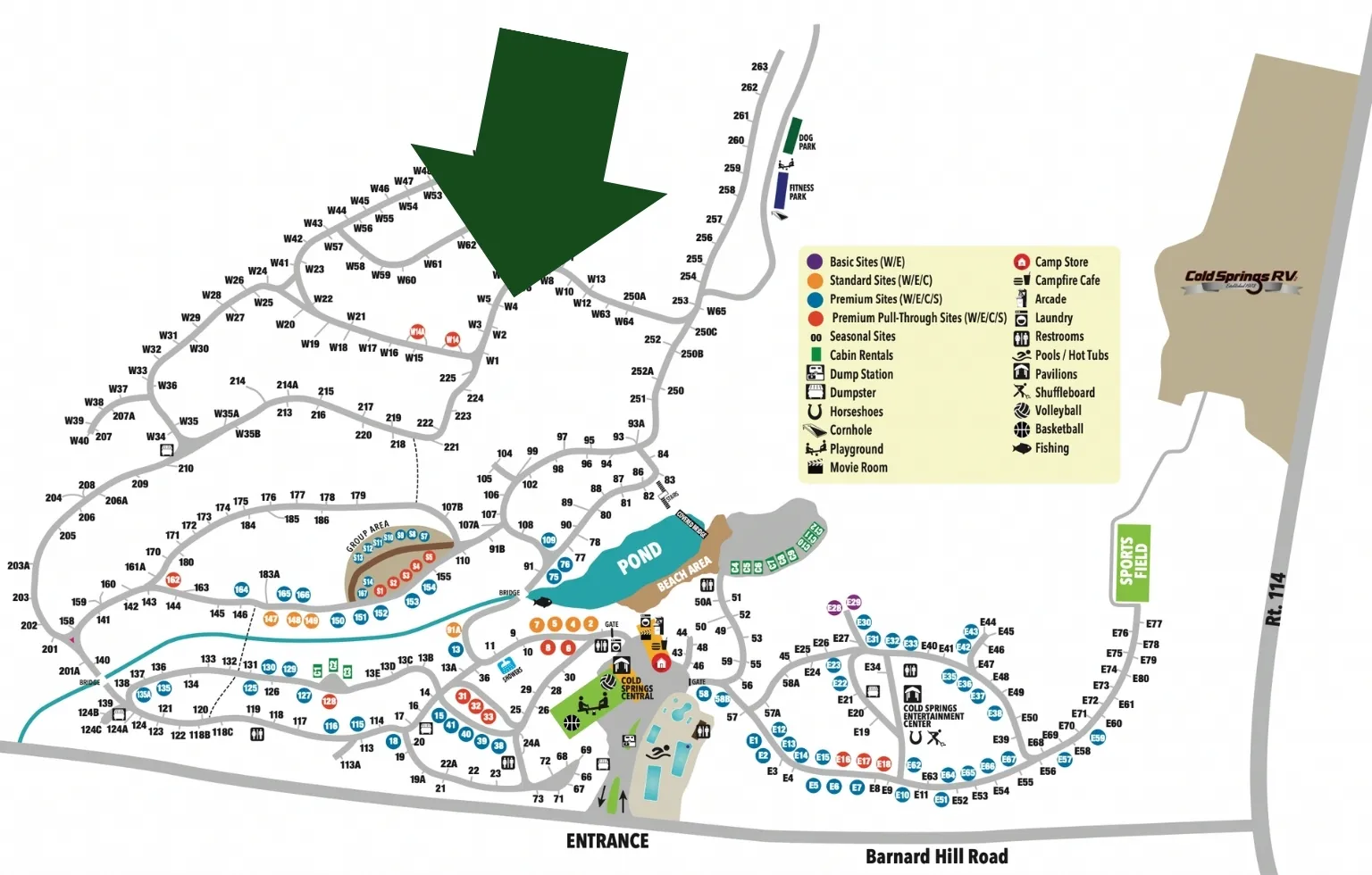 Site location of RV on Cold Springs Camp Resort Map