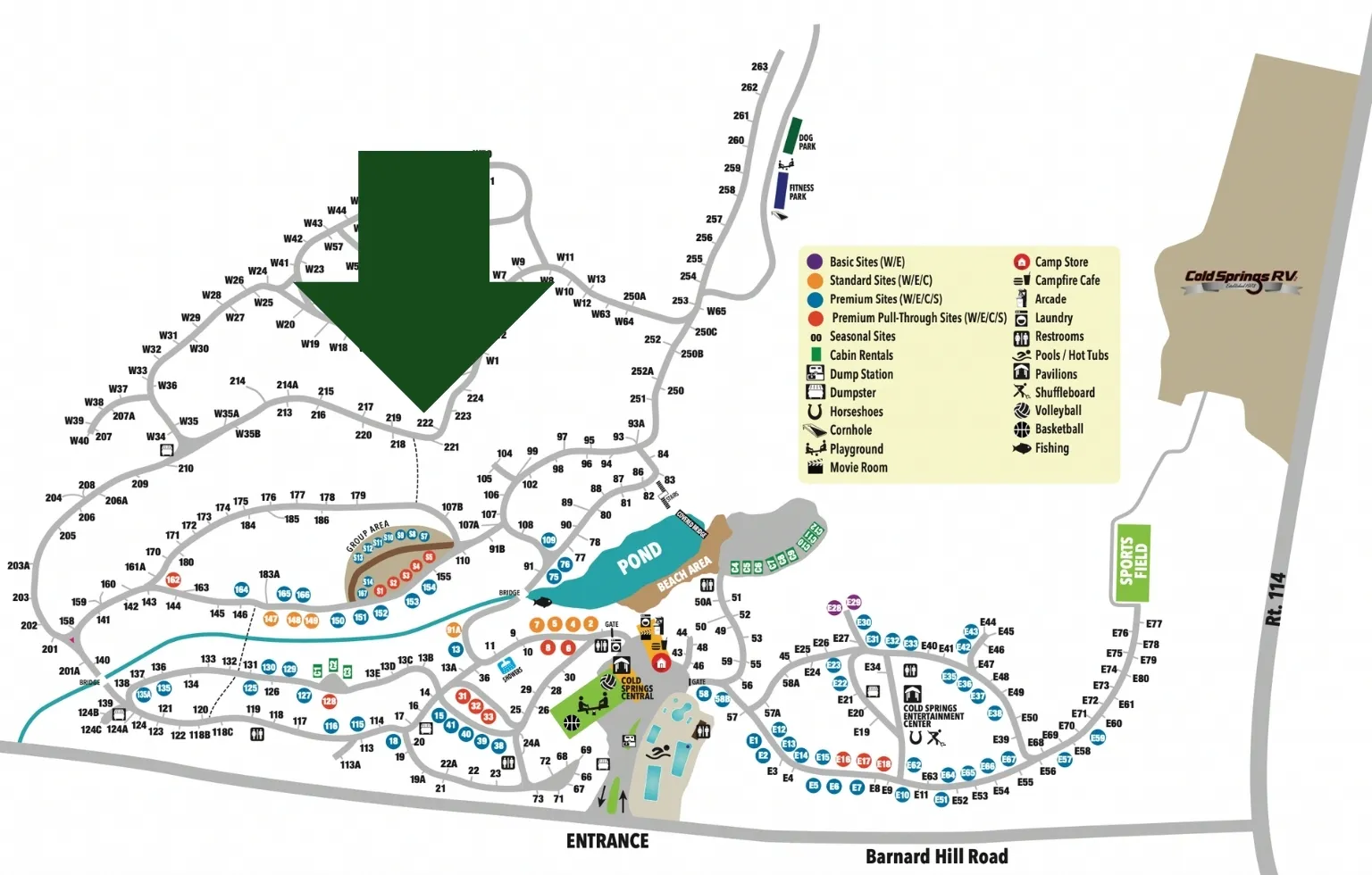 Site location of RV on Cold Springs Camp Resort Map