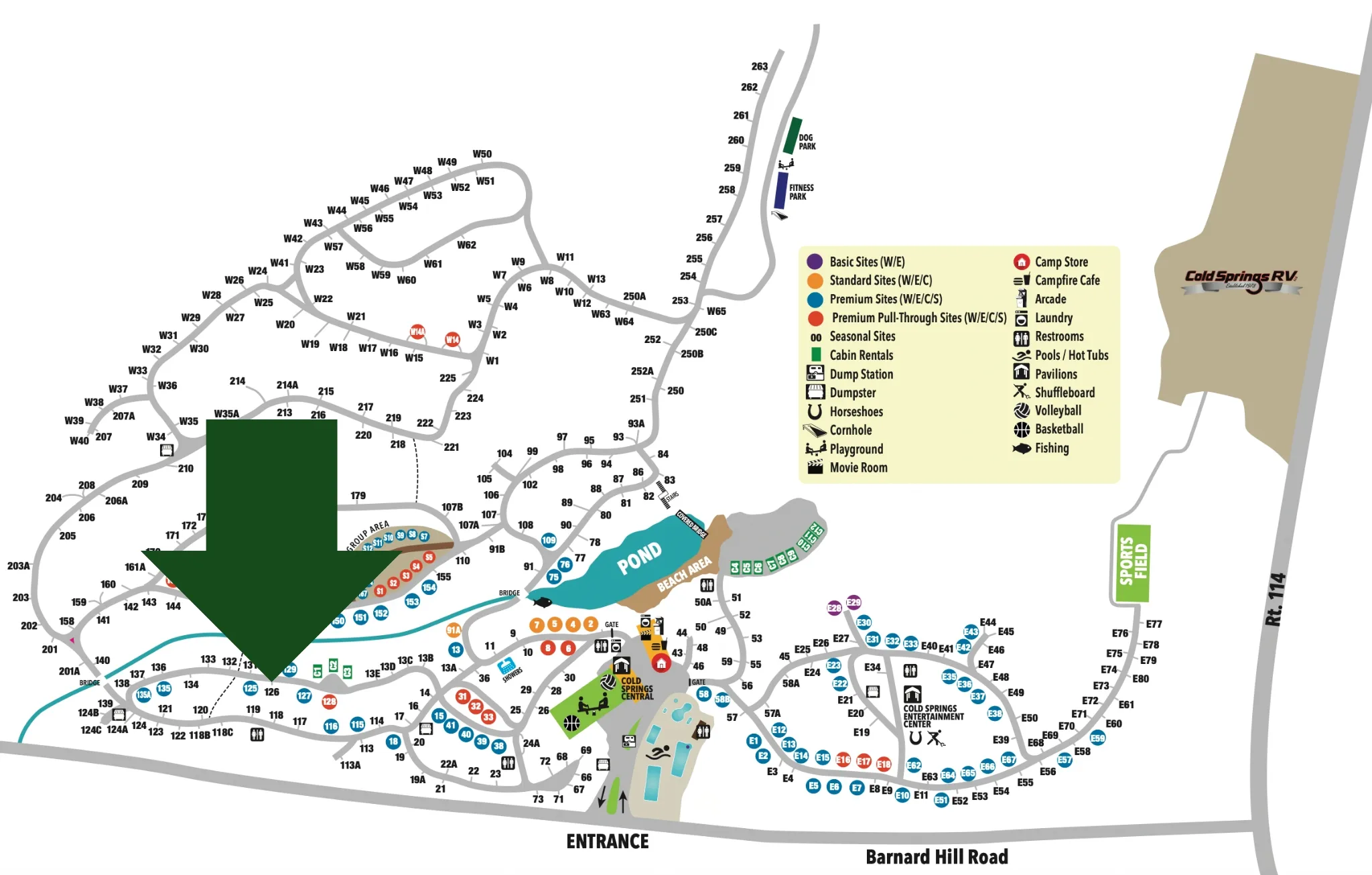 Site location of RV on Cold Springs Camp Resort Map