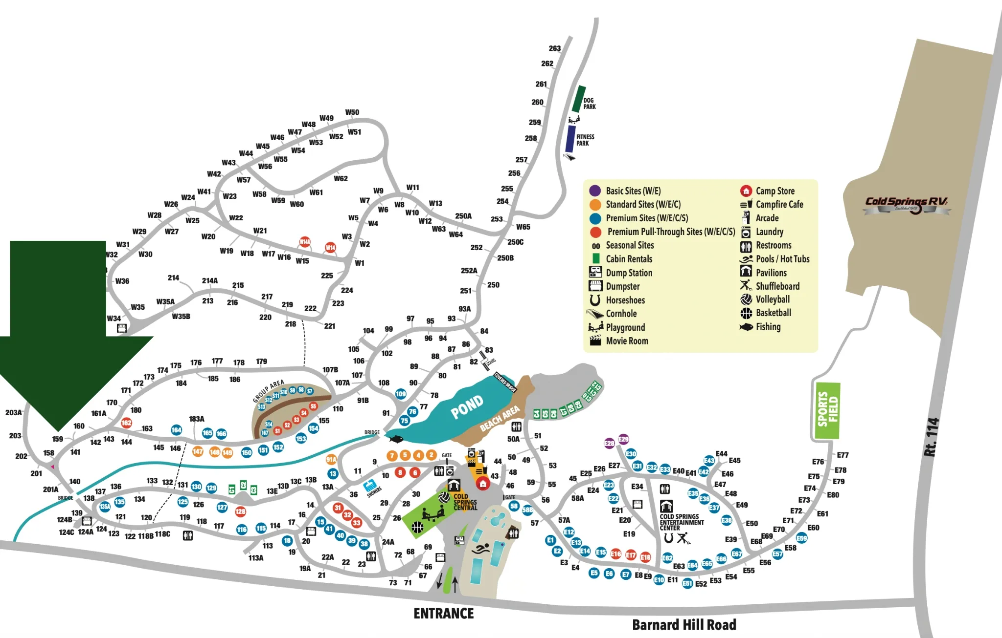 Site location of RV on Cold Springs Camp Resort Map