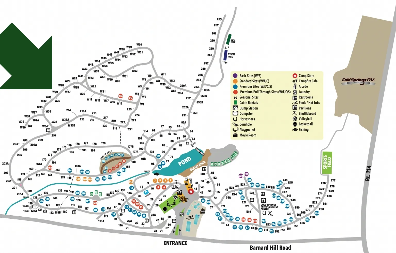 Site location of RV on Cold Springs Camp Resort Map