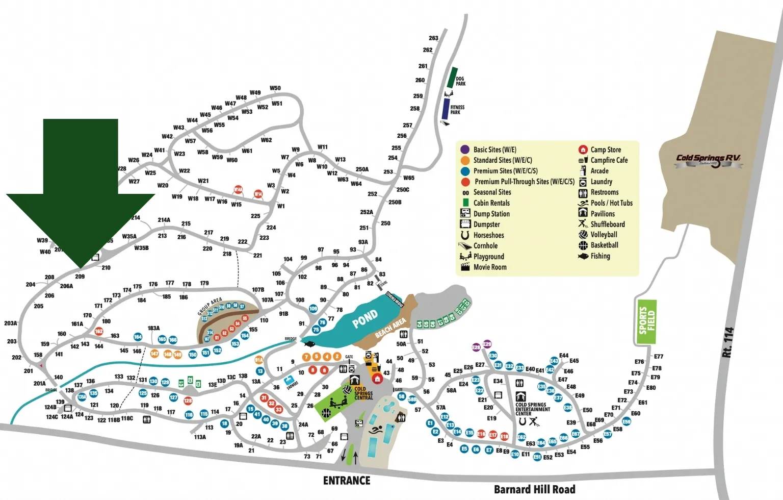 Site location of RV on Cold Springs Camp Resort Map