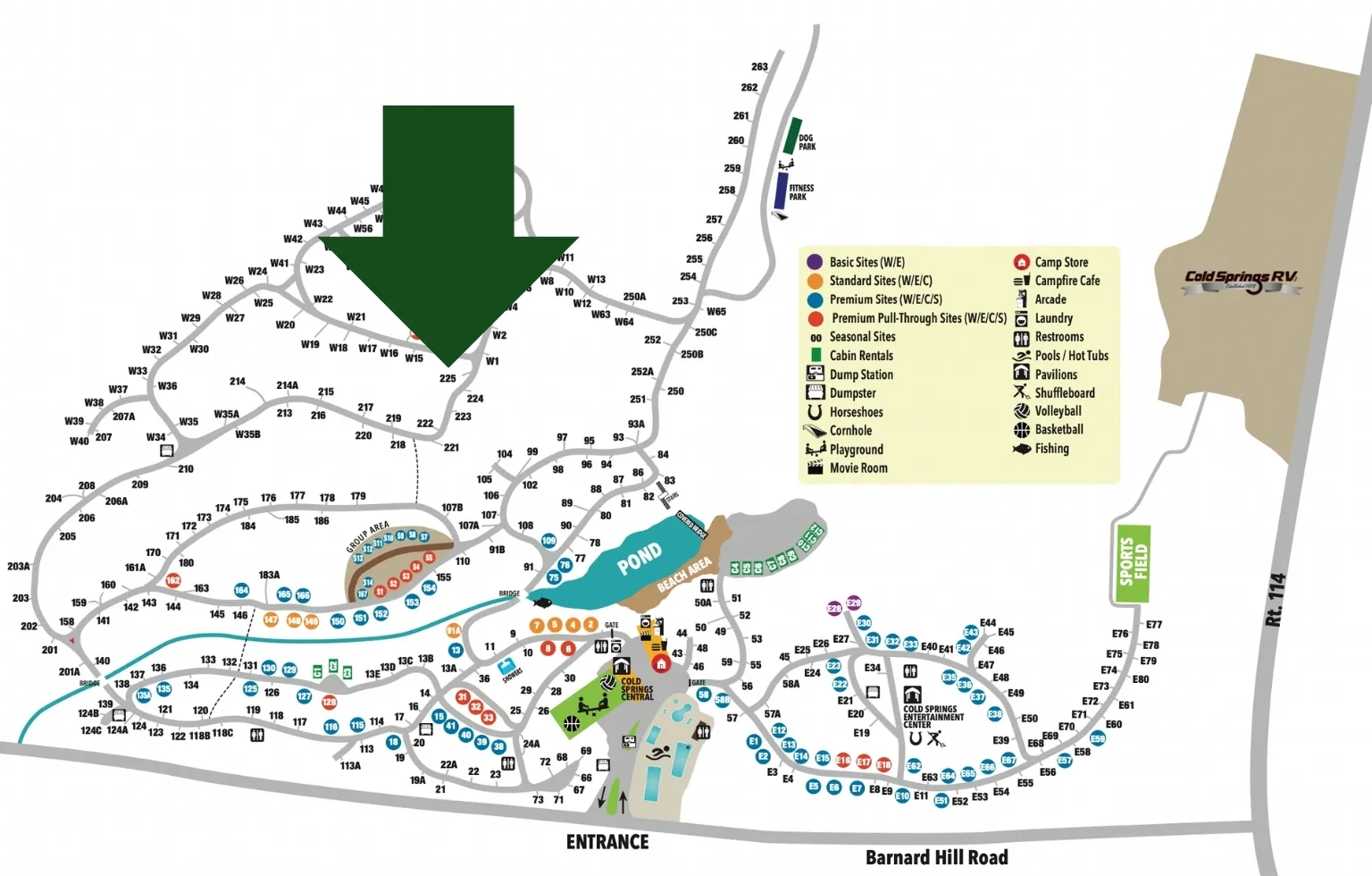 Site location of RV on Cold Springs Camp Resort Map