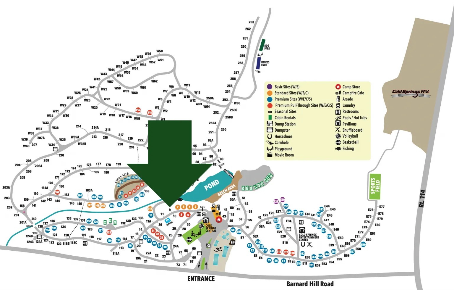 Site location of RV on Cold Springs Camp Resort Map